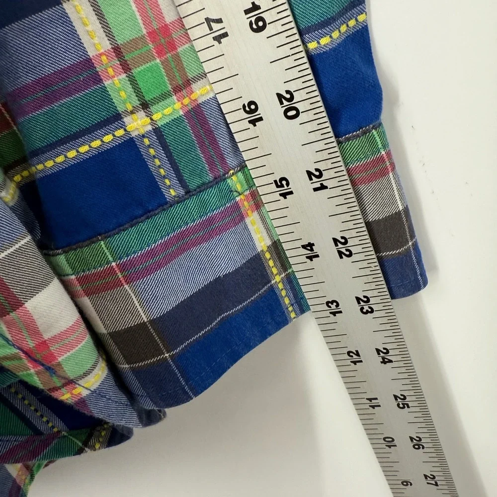 Talbots Woman 2X Blue Plaid Button Down Long Sleeve Cotton Shirt‎ Top